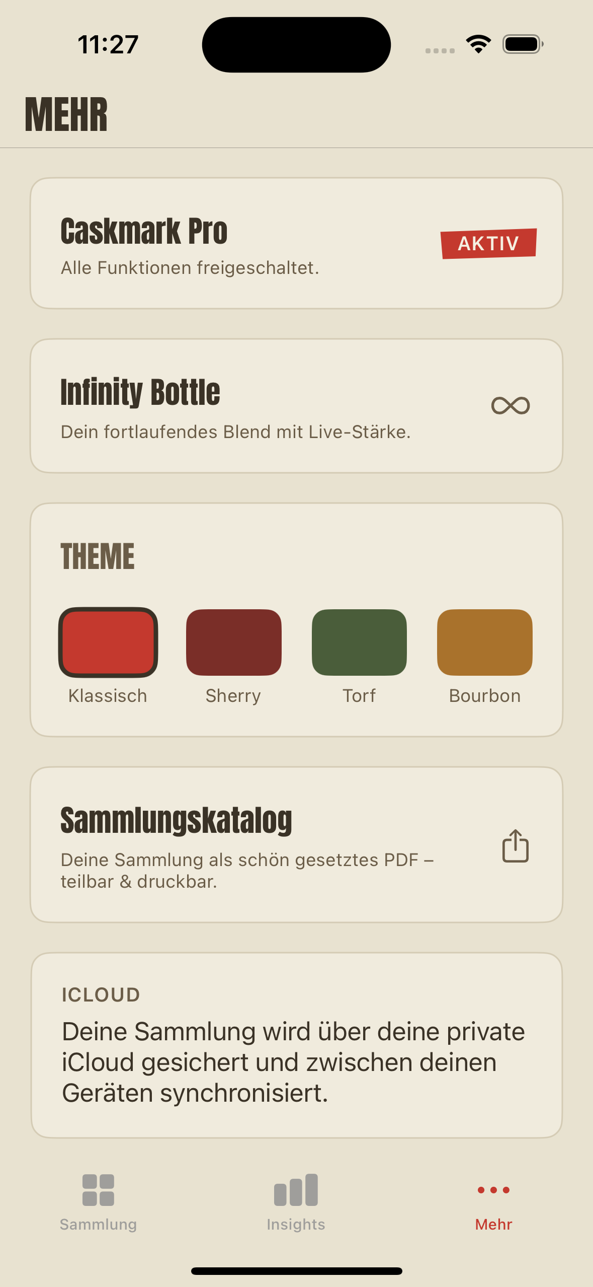 iCloud-Sicherung und Einstellungen in Caskmark
